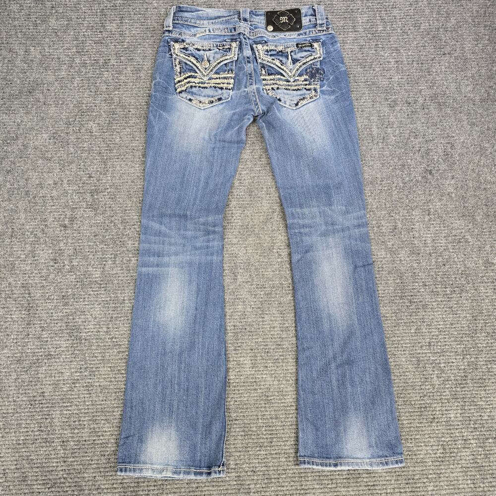 Miss Me Jeans Womens 26 Blue Bootcut Embroidered Distressed Flap Pocket